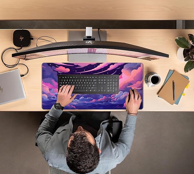 Pastel Pink Purple Clouds Moon Mouse pad Desk Mat, Cute Space Deskmat XXL Large - Image 7