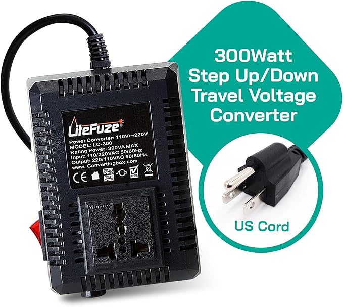 LiteFuze 300 Watt Step Up/Step Down Travel Voltage Converter, 220/110v to - Image 2