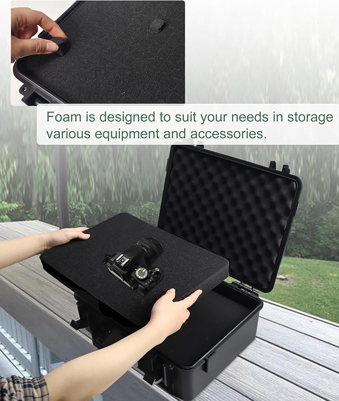 Hard Case with Foam Camera Hard Case Large Waterproof Protective Case Travel - Image 3