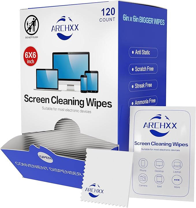 Screen Wipes for Electronics, Car Screen Cleaner, Lens Wipes Individually by ARCHXXeachwipecounts