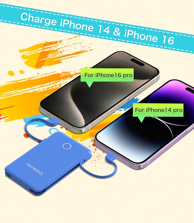 6000mah Ultra Slim Built in Cables Power Bank, Card Size Built in USB C Cords - Image 4