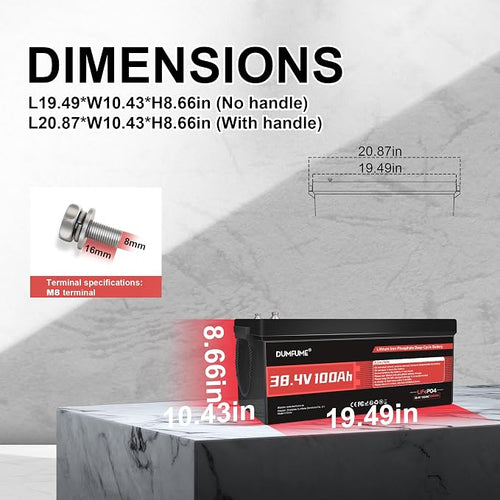 38.4V 100Ah LiFePO4 Lithium Battery Built-in 200A BMS & 15000 Cycles, 3840W - Image 2