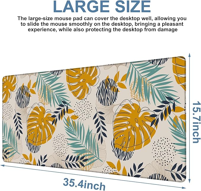 Large Mouse Pad Palm Leaves Gaming Desk Pad Computer Keyboard Non-Slip - Image 3