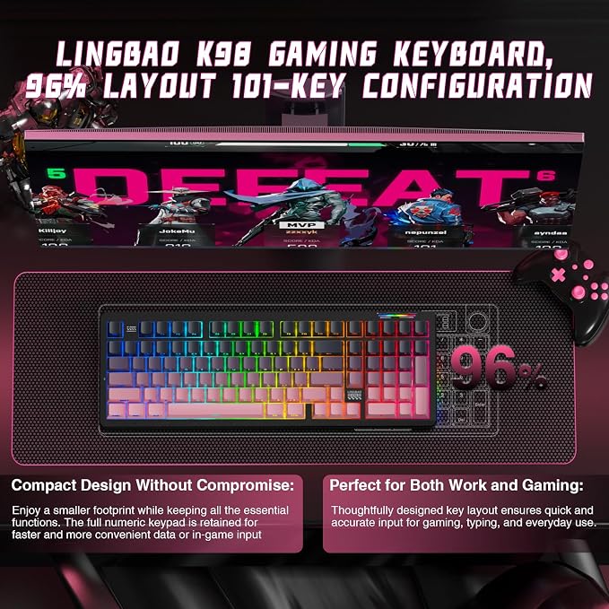 LINGBAO K98 Wireless Mechanical Gaming Keyboard, Tri-Mode BT5.0/2.4GHz/USB-C - Image 4