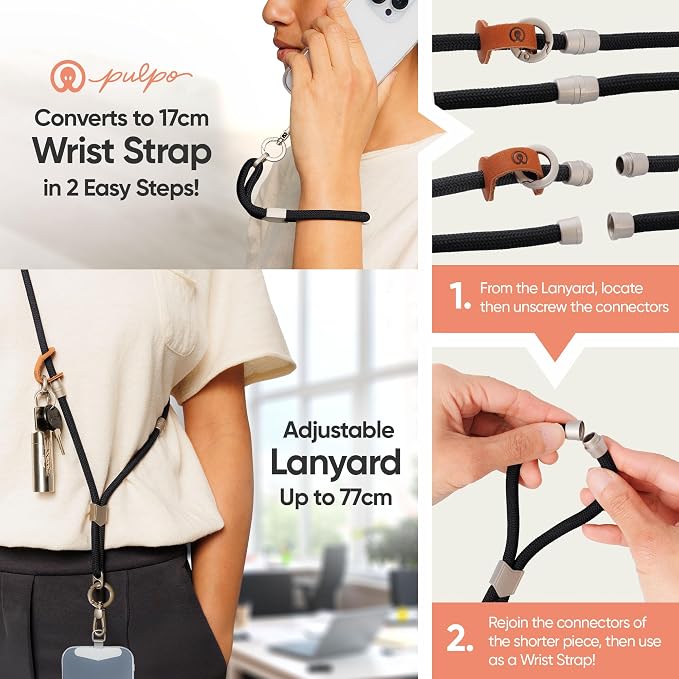 Pulpo 2-in-1 Cell Phone Wrist Strap and Lanyard Black - Image 3