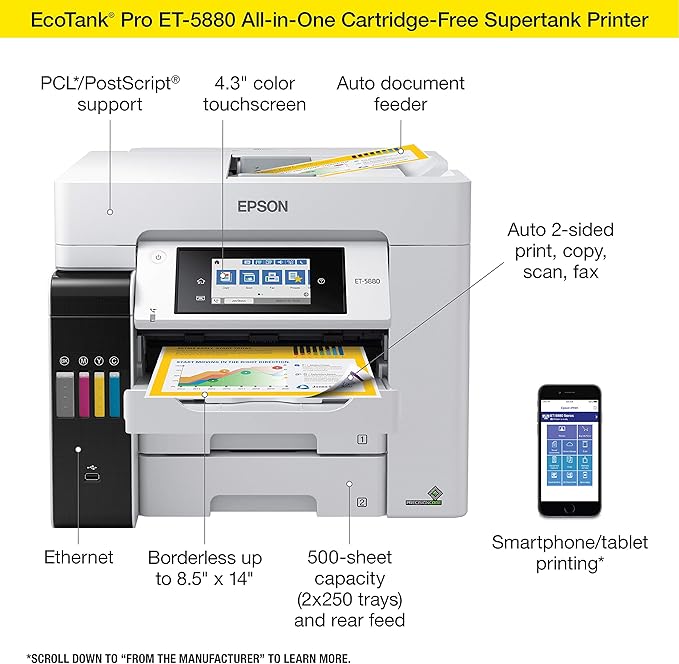 Epson EcoTank Pro ET-5880 Wireless Color All-in-One Supertank Printer - Image 4