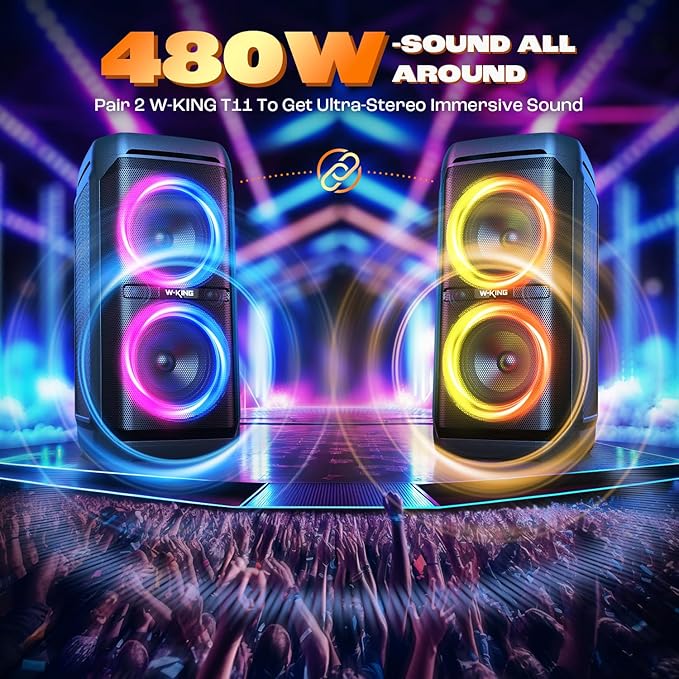 W-KING Large Bluetooth Speaker, 240W Peak Loud Boom Box 2×5.25" Subwoofers & - Image 5