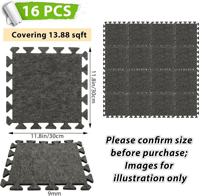 16 Pcs Sound Absorbing Interlocking Floor Mats, Non-Slip Anti Vibration - Image 2