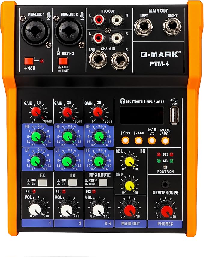 G-MARK Analog Mixer Audio 4 Channel DJ Audio Mixer Bluetooth Studio Karaoke by G-MARK