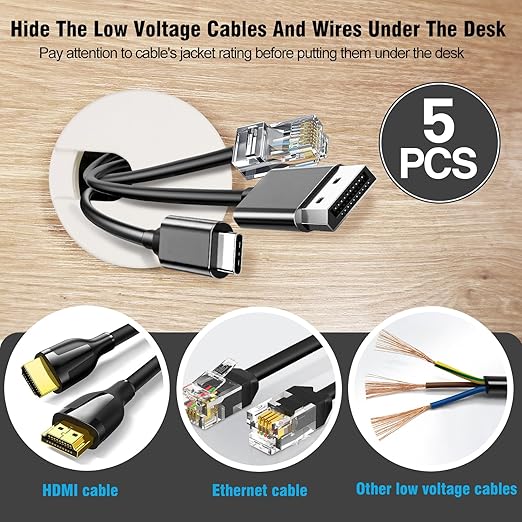 1-3/8" White Desk Grommet, JTemgle Plastic Cable Hole Cover Computer Table Cord - Image 2