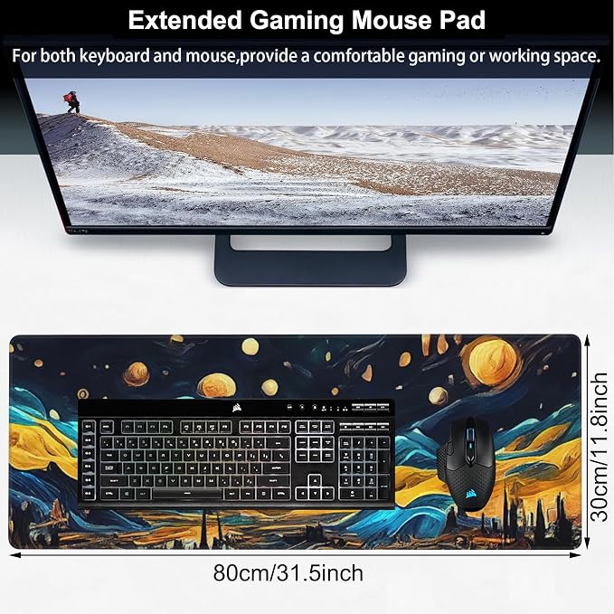 The Starry Night Desk Mat, Large Vincent Van Gogh Oil Painting Gaming Keyboard - Image 2