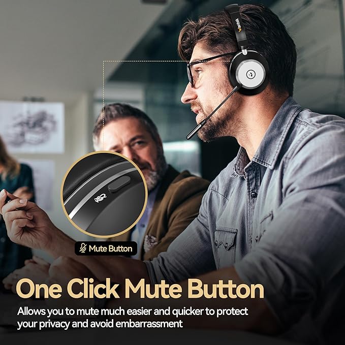 Wireless Headset with Mic for Work, 2.4G USB Dongle & Mic Mute for - Image 2