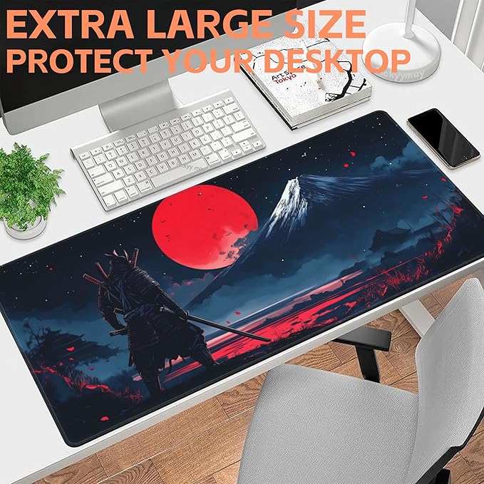 Mouse Pad Large Samurai and Red Moon Non-Slip Game Desk Mat - Image 6