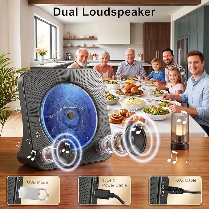 Gueray CD Player Portable Bluetooth Desktop CD Player - Image 5