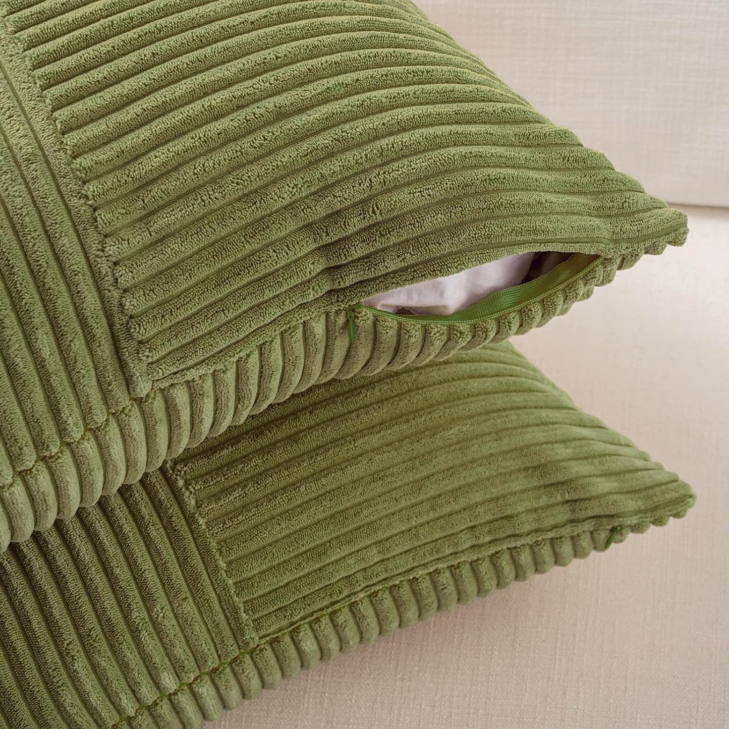 Fancy Homi 2 Packs Moss Green Lumbar Decorative Throw Pillow Covers 12x20 Inch for Living Room Couch Bed, Rustic Farmhouse Boho Home Decor, Soft Striped Corduroy Rectangle Accent Cushion Case 30x50 cm