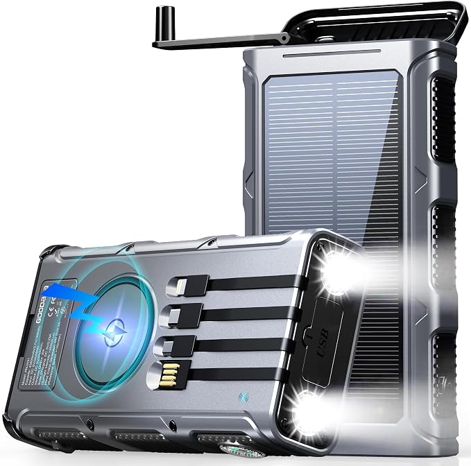 GOODaaa Power Bank Wireless Charger 45800mAh Built in Hand Crank and 4 Cables by GOODaaa