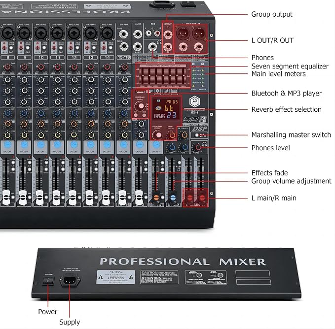 W IN-MIX DX16 Professional DJ Audio Mixer 16 Channel - Image 8