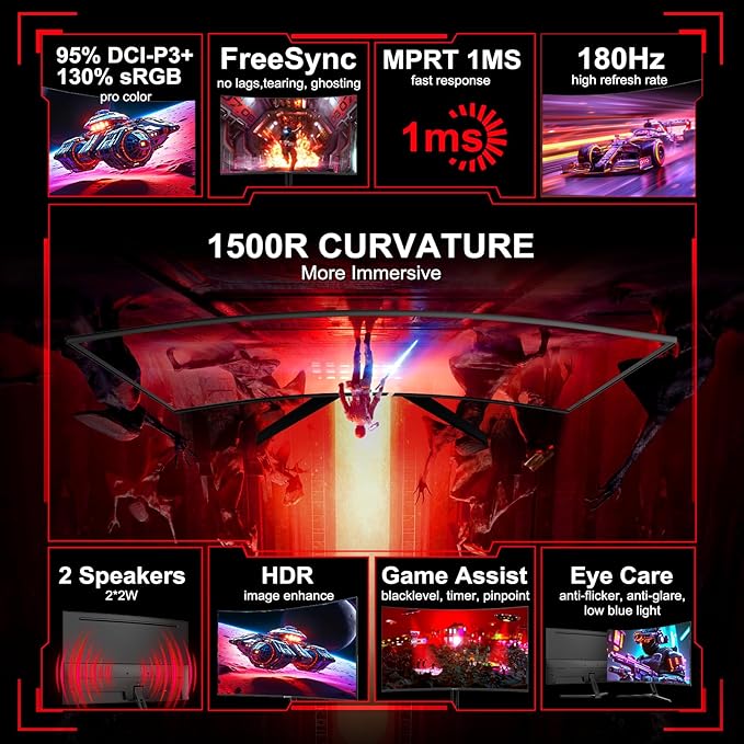 SANSUI 27 Inch Curved Gaming Monitor 180Hz 1ms - Image 2