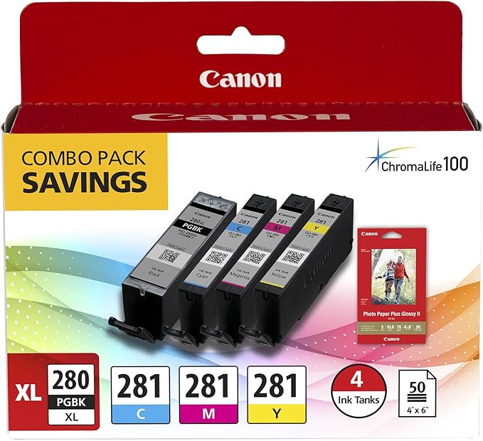 Canon PGI-280XL PGBK/CLI-281CMY Ink and Photo Paper Bundle - Image 2