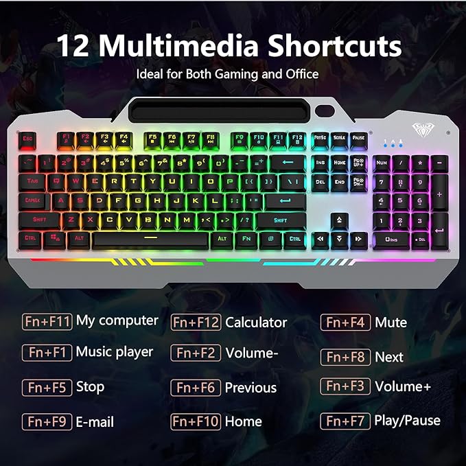 AULA Keyboard, T102 104 Keys Gaming Keyboard and Mouse Combo - Image 6