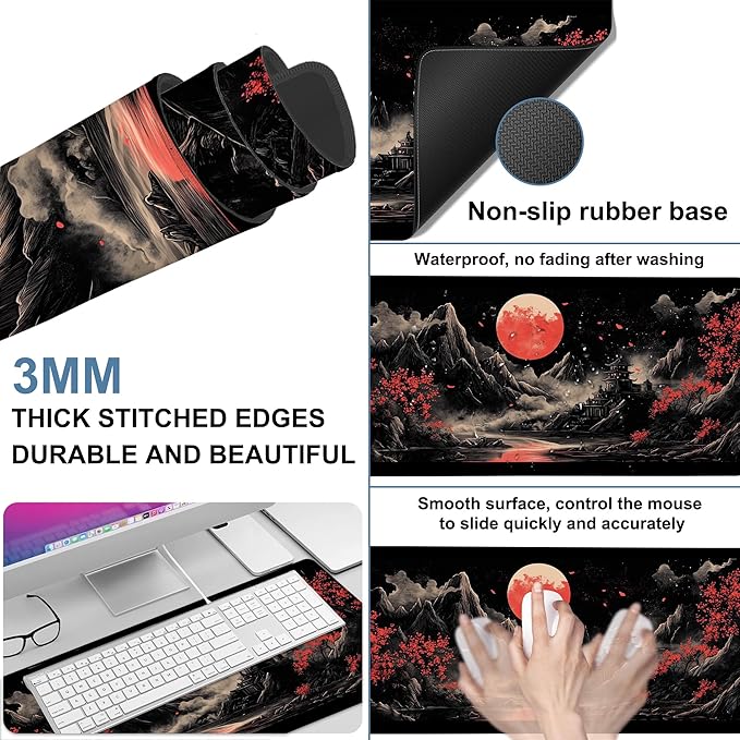 Chinese Style Painting Gaming Mouse Pad 3mm Thick Stitched Edge Waterproof - Image 2