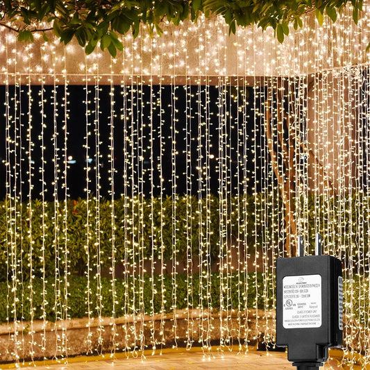 Solhice LED Curtain Lights Outdoor 20ft x10ft, 600 LED Plug in Hanging String Lights Indoor, Twinkle Light Backdrop for Outside Backyard Wedding Bedroom Decor, Warm White (Not Connectable)