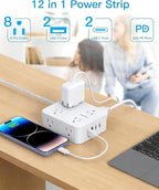 PD 30W USB C Power Strip Surge Protecor, HANYCONY 8 Outlets 4 USB, 1080J Desk - Image 2