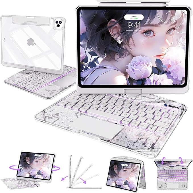 Intermerge Clear Keyboard Case for iPad Pro 13" 2024 Only, 360° Swivel - Image 9