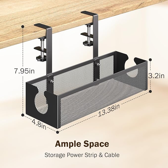 DELAMU Under Desk Cable Management Tray, No Drill Metal Mesh Cable Management - Image 2