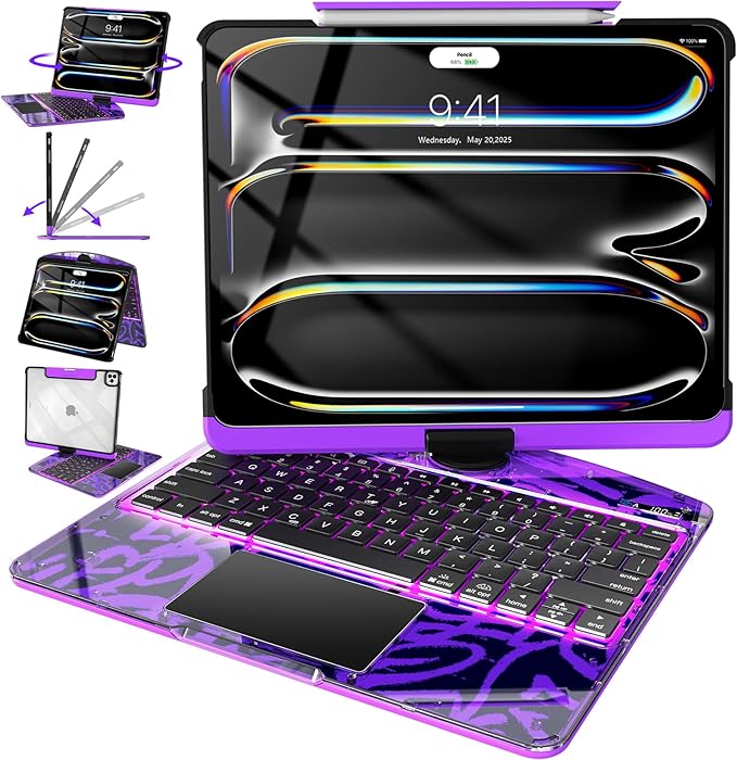 Intermerge Clear Keyboard Case for iPad Pro 11" 2024 Only, 360° Swivel by Intermerge