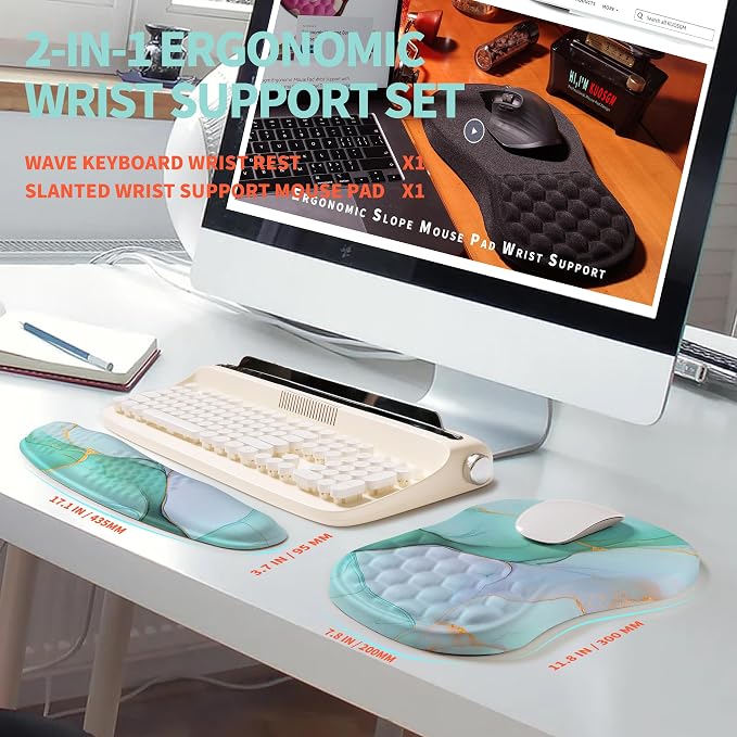 2-in-1 Ergonomic Set, Wave Rise Keyboard Wrist Rest and Massage Bulge Slope - Image 5