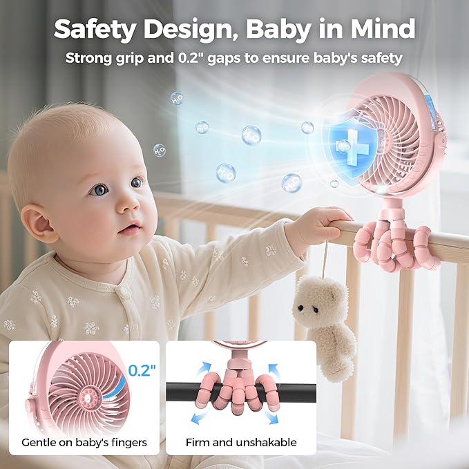 2025 Upgarded 4000mAh Misting Baby Stroller Fan, Rechargeable Battery Operated - Image 5