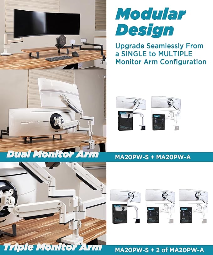 Heavy Duty Monitor Arm for Ultrawide Monitors up to 57" and 44 lbs, Single Desk - Image 6