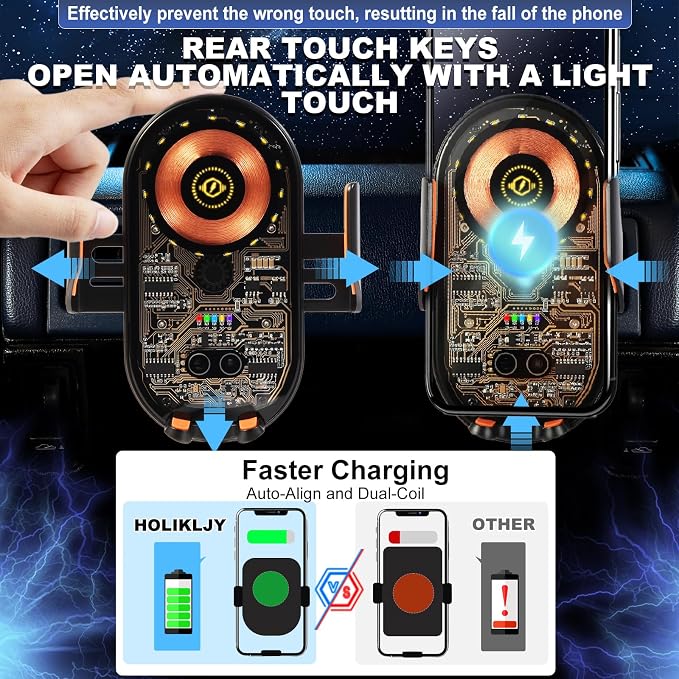 Wireless Car Charger, 15W Fast Charging Auto-Clamping Car Charger Phone Mount - Image 16
