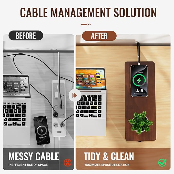 Cinati Large Cable Management Box, 15.8" Wooden Cable Organizer - Image 4