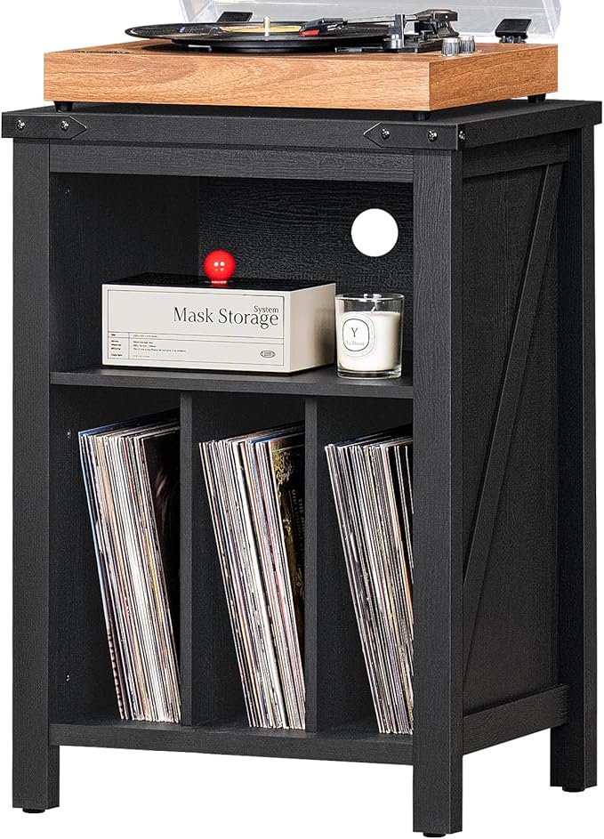 Record Player Stand with Vinyl Record Storage, Large Wood Turntable Stand by Joaxswe