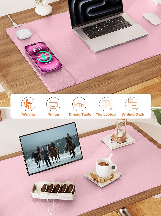 TopMade Mouse Pad with 15W Wireless Charging, XXL Large Leather Desk Mat - Image 5