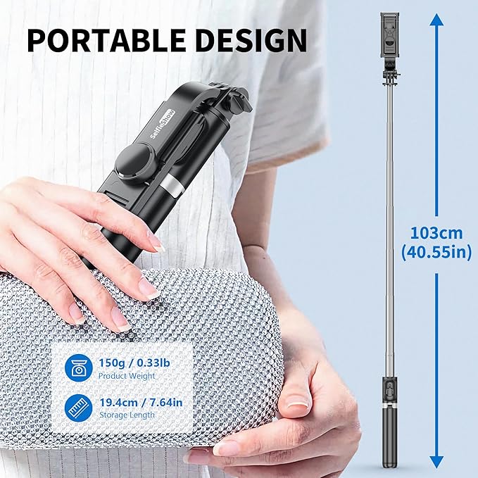Selfie Stick Tripod, All in One Extendable & Portable iPhone Tripod Selfie Stick - Image 5