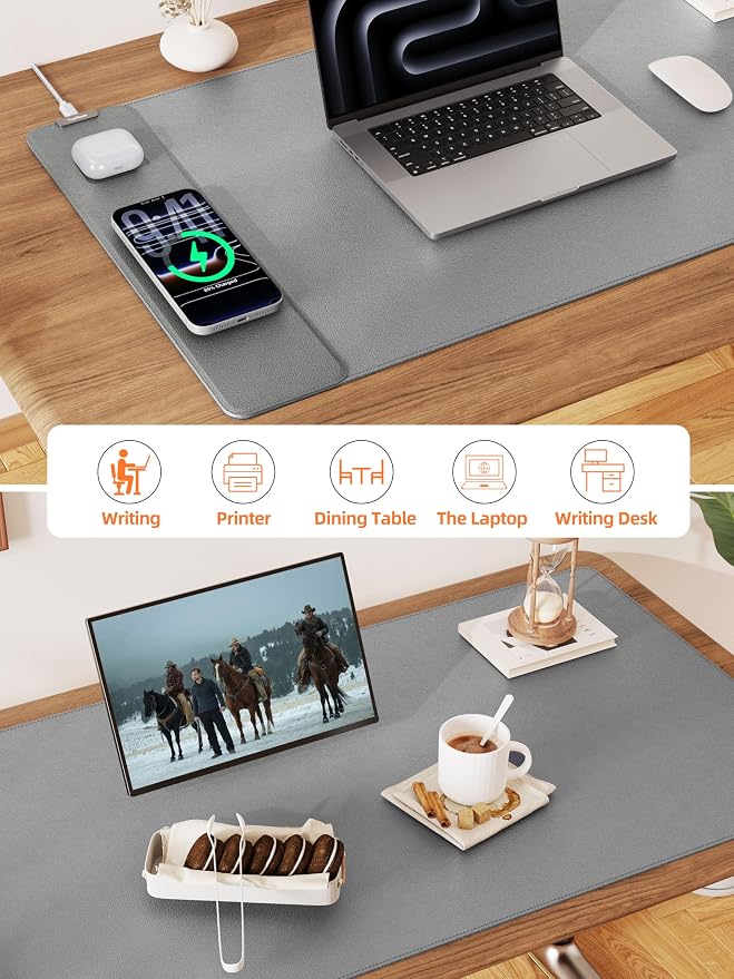 TopMade Mouse Pad with 15W Wireless Charging, XXL Large Leather Desk Mat - Image 5