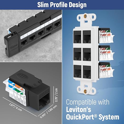 Everest 45° Angled RJ45 Cat6 Keystone Jacks 20-Pack in Black - Image 7