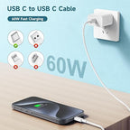 60W USB C to USB C Cable 3Pack iPhone 15 Fast Charging Cable, USB-C to USBC - Image 2
