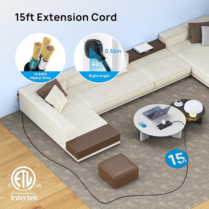 TROND Power Strip Surge Protector, Flat Plug 15ft Long Extension Cord, 10 - Image 2