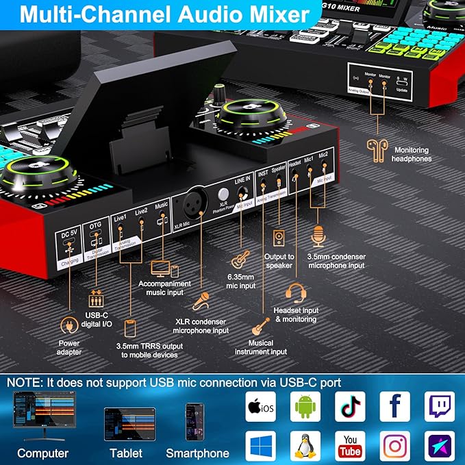 Podcast Microphone Bundle with Live Sound Card Audio Mixer, Podcast Equipment - Image 7