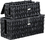 Black Cable Management Box, 2 Pack Large & Medium Rattan Cable Organizer Box by WEAVECOMFORTINTOEVERYCORNER