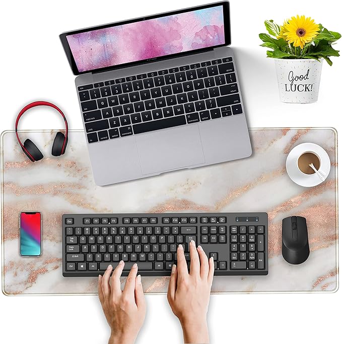 Rose Gold Marble Desk Mat Cute Desk Decor Mouse Pad, Abstraction Metallic - Image 5
