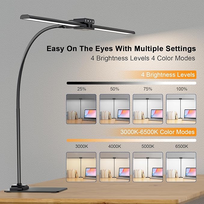 EppieBasic Led Desk Lamp, 24W 31.5IN Architect Double Head Desk Lamps - Image 3