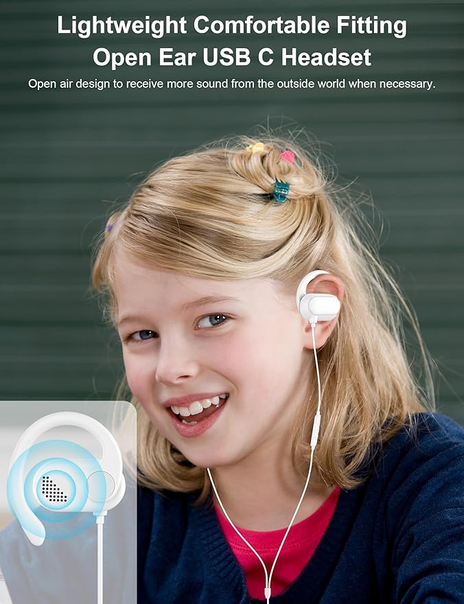 USB Type C Headphone Open Ear Adjustable Over Ear Hook Headset Corded Earphone - Image 3