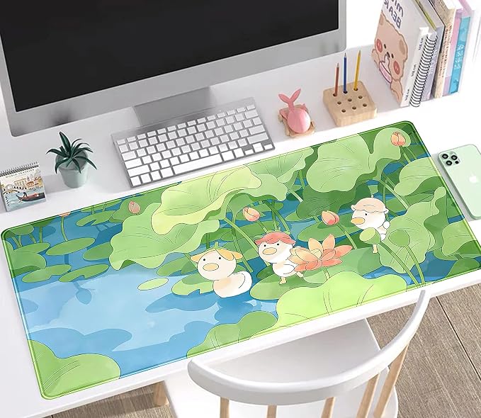 Green Cute Anime Desk Mat Kawaii Cartoon Ducks Gaming Mouse Pad XXL Large Anime - Image 2