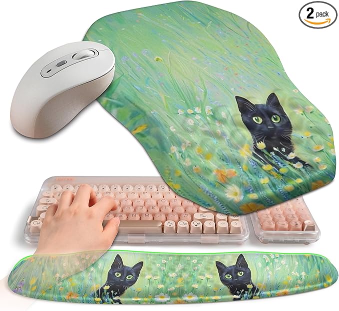 2-in-1 Ergonomic Set, Wave Keyboard Wrist Rest and Massage Slope Mouse Pad by Gleamtide