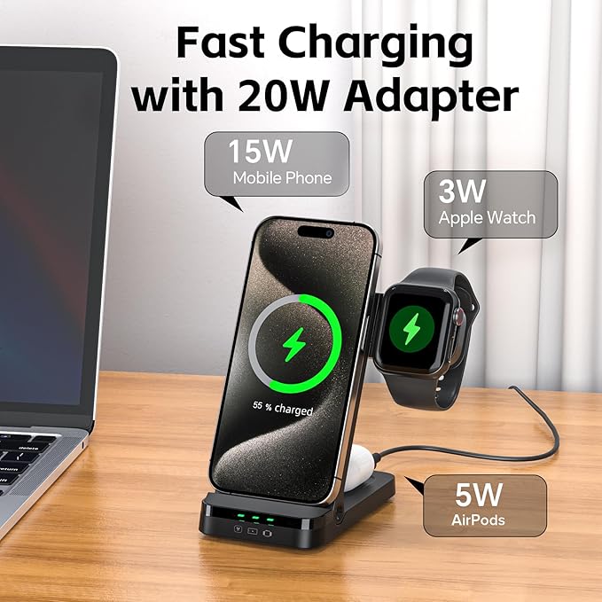 Wireless Charger, Tribone 3 in 1 Foldable Fast Charger - Image 5